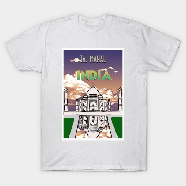 Taj Mahal Retro Travel Poster T-Shirt by Sarahmw